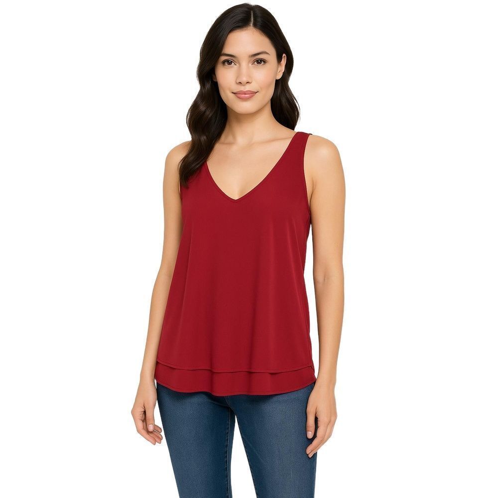 Hollister WomensโTank Top Red Tiered Flowy Solid Sleeveless Casaul V-neck M